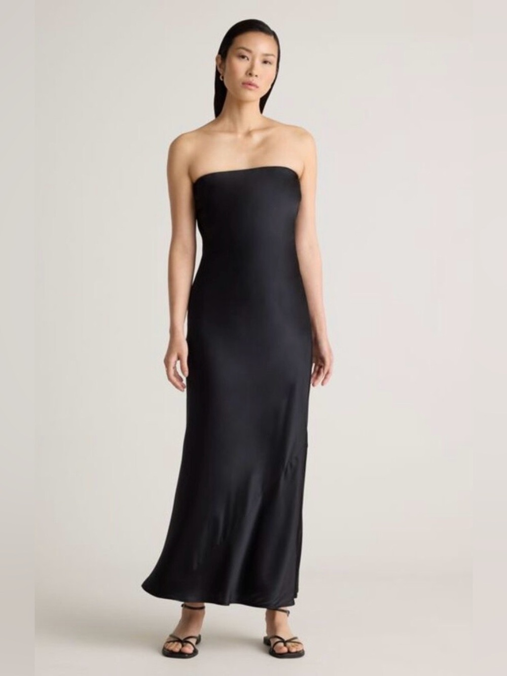 Quince 100% Washable Silk Strapless Midi Dress Black Basic size Large
